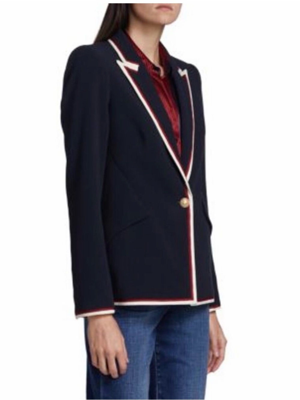 L’AGENCE Chamberlain Blazer Navy Red White Trim Gold Buttons Size 10 NWT - Picture 5 of 16